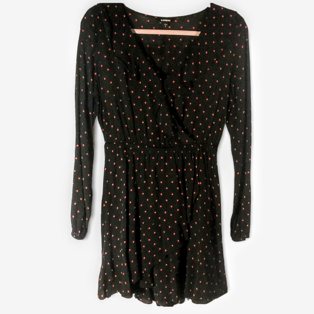 Black / red polka dot Express Faux wrap dress sz small